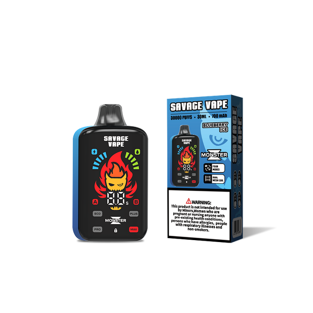 Original Savage Monster Z 30000 Puff 30k Disposable Vape E Cigarette Dual Mesh Coil 5% Nic Salt- Blueberry Ice