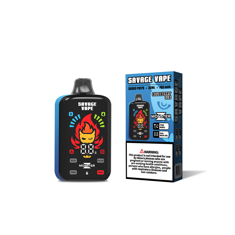 Original Savage Monster Z 30000 Puff 30k Disposable Vape E Cigarette Dual Mesh Coil 5% Nic Salt- Blueberry Ice