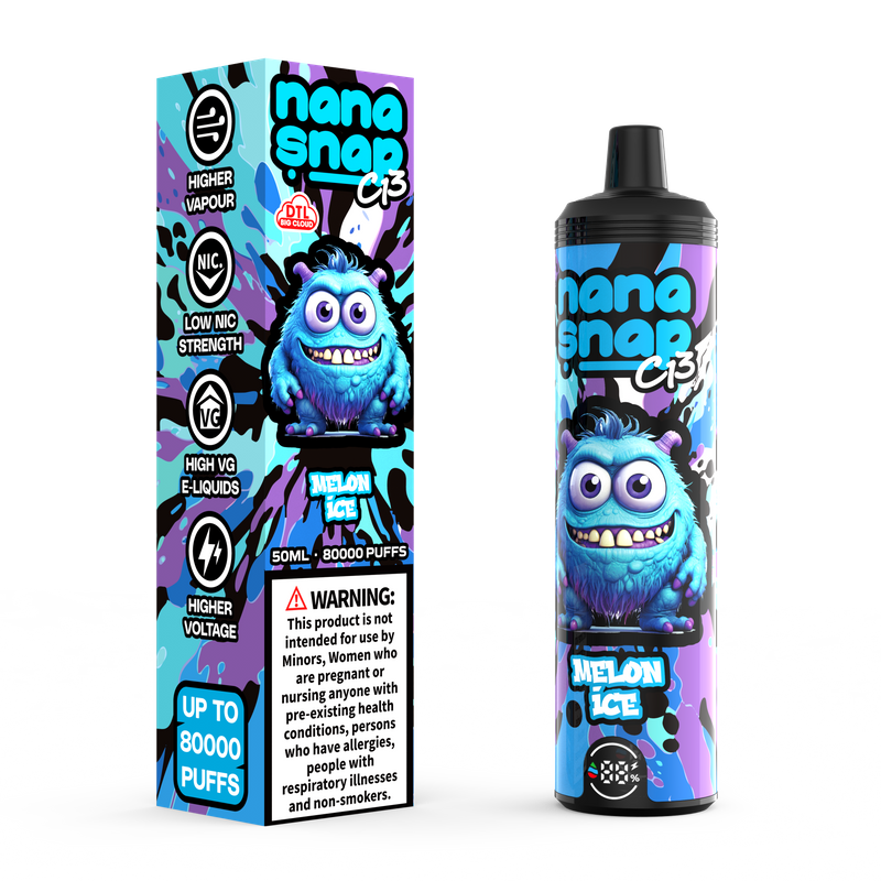 High Quality Nanasnap C13 80000 Puff 60000 50000 E Cigarette Pod Pocket Hookah Dtl Vaper 50ml E-Liquid Dual Mesh Coil EU Warehouse Disposable Vape 80K 60K 50K-Melon Ice