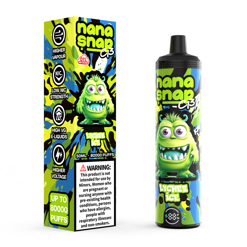 High Quality Nanasnap C13 80000 Puff 60000 50000 E Cigarette Pod Pocket Hookah Dtl Vaper 50ml E-Liquid Dual Mesh Coil EU Warehouse Disposable Vape 80K 60K 50K-Lychee Ice