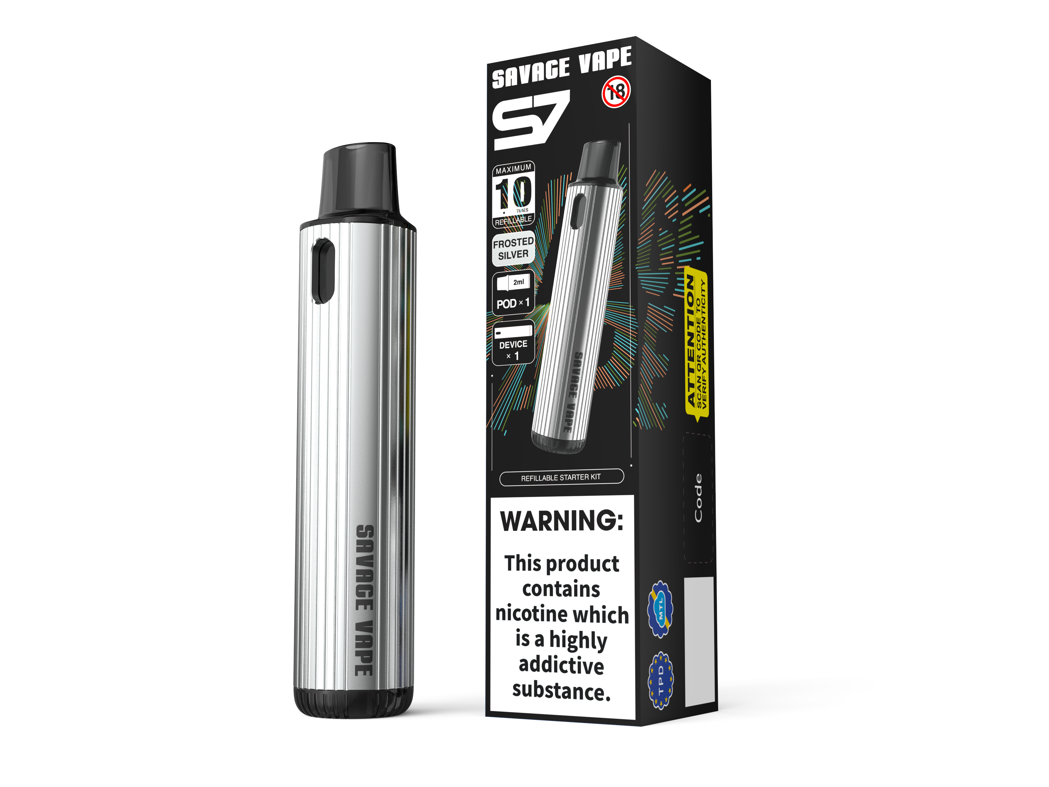 SAVAGE VAPE S7 Refillable Replaceable 2ml Pod Starter Kits Device 700mah Battery - TPD