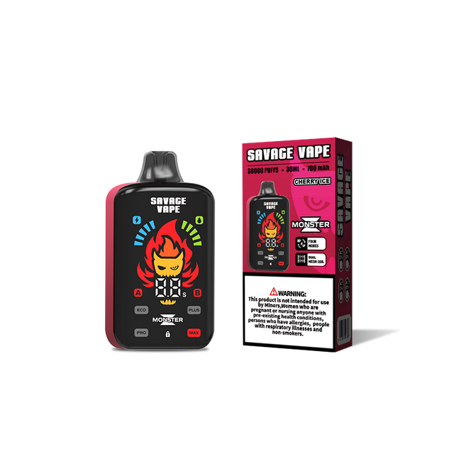 Original Savage Monster Z 30000 Puff 30k Disposable Vape E Cigarette Dual Mesh Coil 5% Nic Salt- Cherry Ice