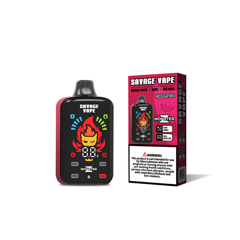 Original Savage Monster Z 30000 Puff 30k Disposable Vape E Cigarette Dual Mesh Coil 5% Nic Salt- Cherry Ice