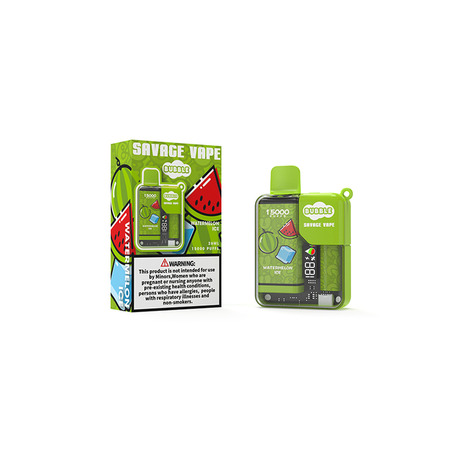 Original Savage Bubble Puff 15000 E Cigarette Disposable Vape 15k Prefilled Liquid 2% 3% 5% Nic Salt Ajustable Power Display Screen - Watermelon Ice