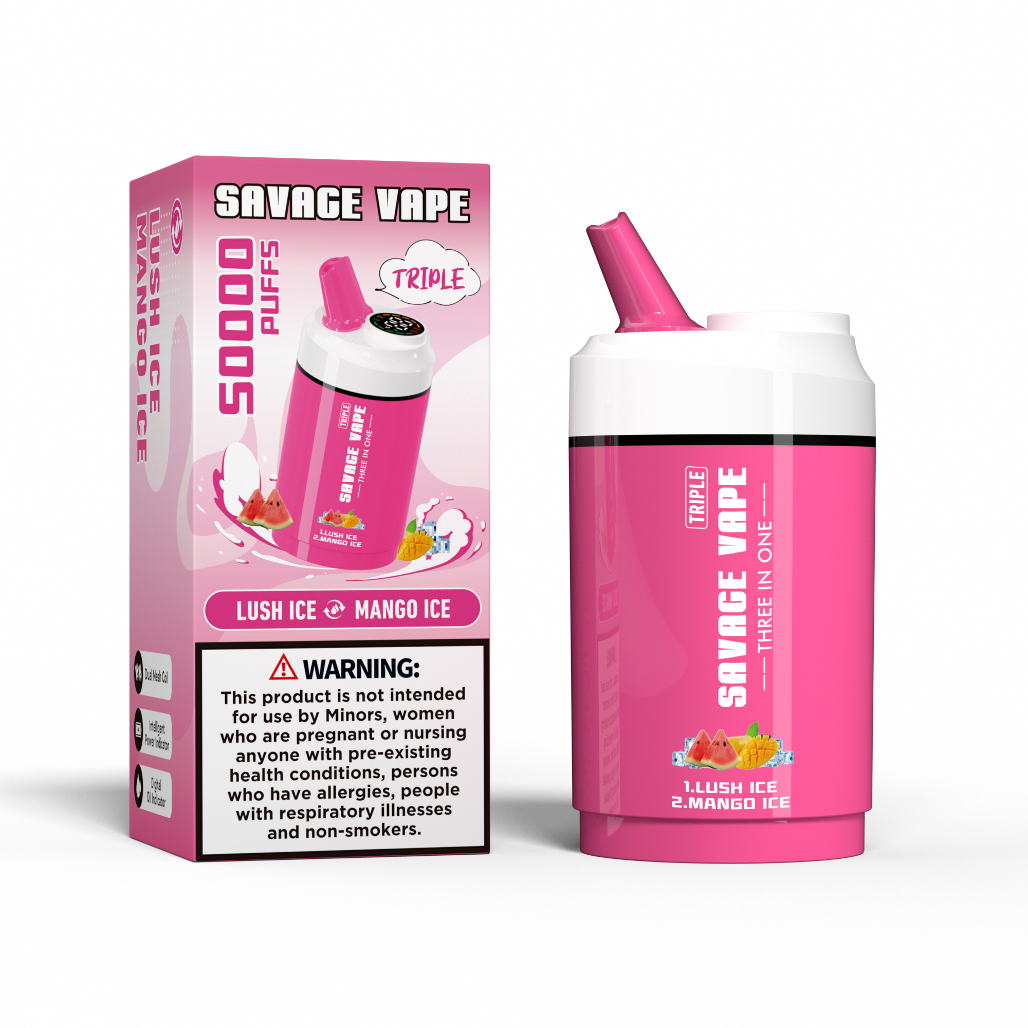 SAVAGE VAPE Triple 50000 Puffs 50K Three in One 3 in 1 Disposable Vape -Lush Ice & Mango Ice