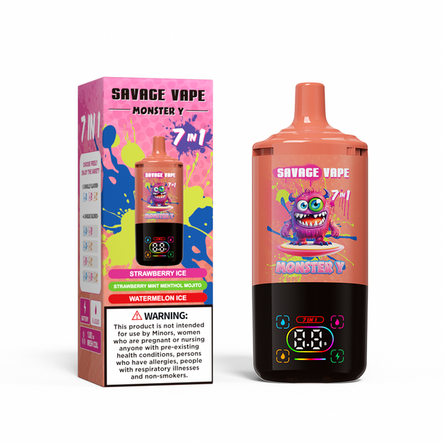 Top Sale Savage Monster Y 80000 Puff 65000 50000 E Cigarette 7 in 1 Dual Mesh Coil Smart Display 30+30+30ml e-liquid EU Warehouse Disposable Vape 80k 65k 50k-Strawberry Ice & Strawberry Mint Menthol 