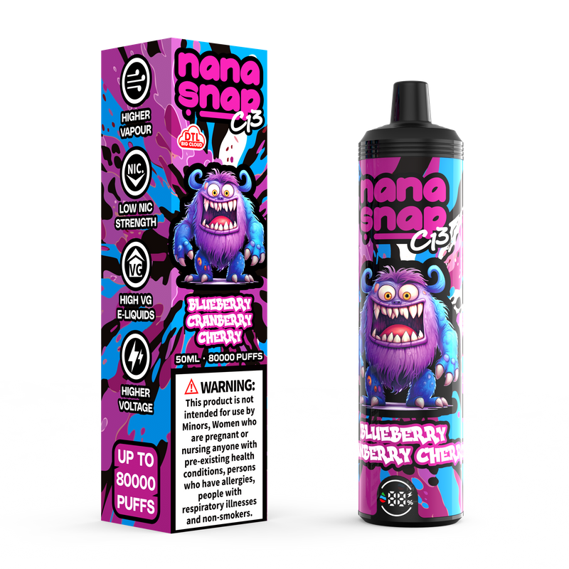 High Quality Nanasnap C13 80000 Puff 60000 50000 E Cigarette Pod Pocket Hookah Dtl Vaper 50ml E-Liquid Dual Mesh Coil EU Warehouse Disposable Vape 80K 60K 50K-Blueberry Cranberry Cherry