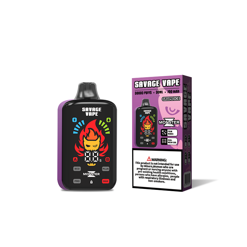 Original Savage Monster Z 30000 Puff 30k Disposable Vape E Cigarette Dual Mesh Coil 5% Nic Salt- Grape Ice
