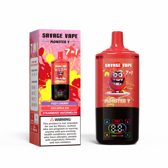 Top Sale Savage Monster Y 80000 Puff 65000 50000 E Cigarette 7 in 1 Dual Mesh Coil Smart Display 30+30+30ml e-liquid EU Warehouse Disposable Vape 80k 65k 50k-Fizzy Cherry & Red Apple Ice