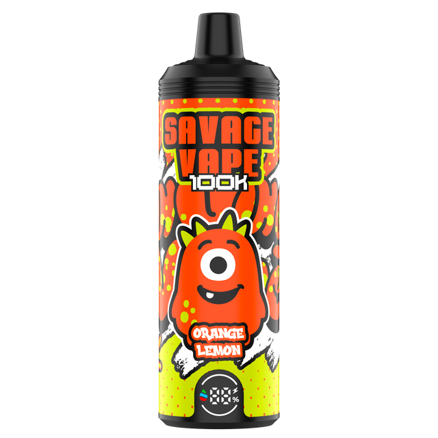 EU Warehouse Original Savage vape Mtl 100000 Puff 80000 65000 Electronic Cigarette Vaper Dual Mesh Coil 50ml E-Liquid Disposable Vape 100K 80K 65k-Orange Lemon