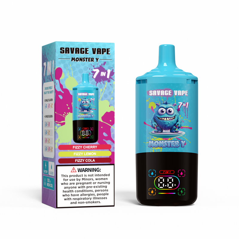 Top Sale Savage Monster Y 80000 Puff 65000 50000 E Cigarette 7 in 1 Dual Mesh Coil Smart Display 30+30+30ml e-liquid EU Warehouse Disposable Vape 80k 65k 50k-Fizzy Cherry & Fizzy Lemon