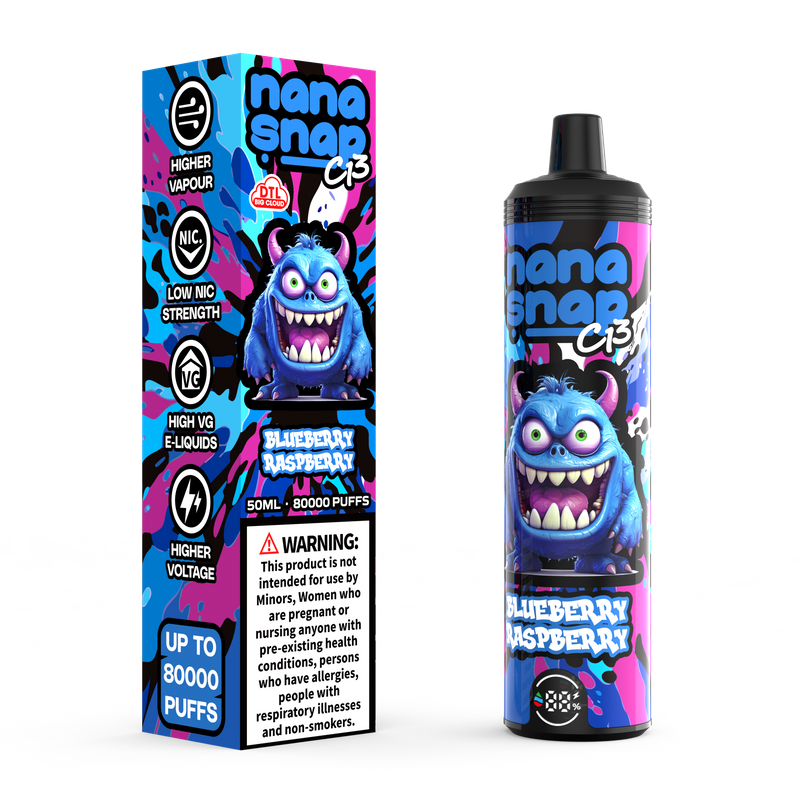 High Quality Nanasnap C13 80000 Puff 60000 50000 E Cigarette Pod Pocket Hookah Dtl Vaper 50ml E-Liquid Dual Mesh Coil EU Warehouse Disposable Vape 80K 60K 50K-Blueberry Raspberry