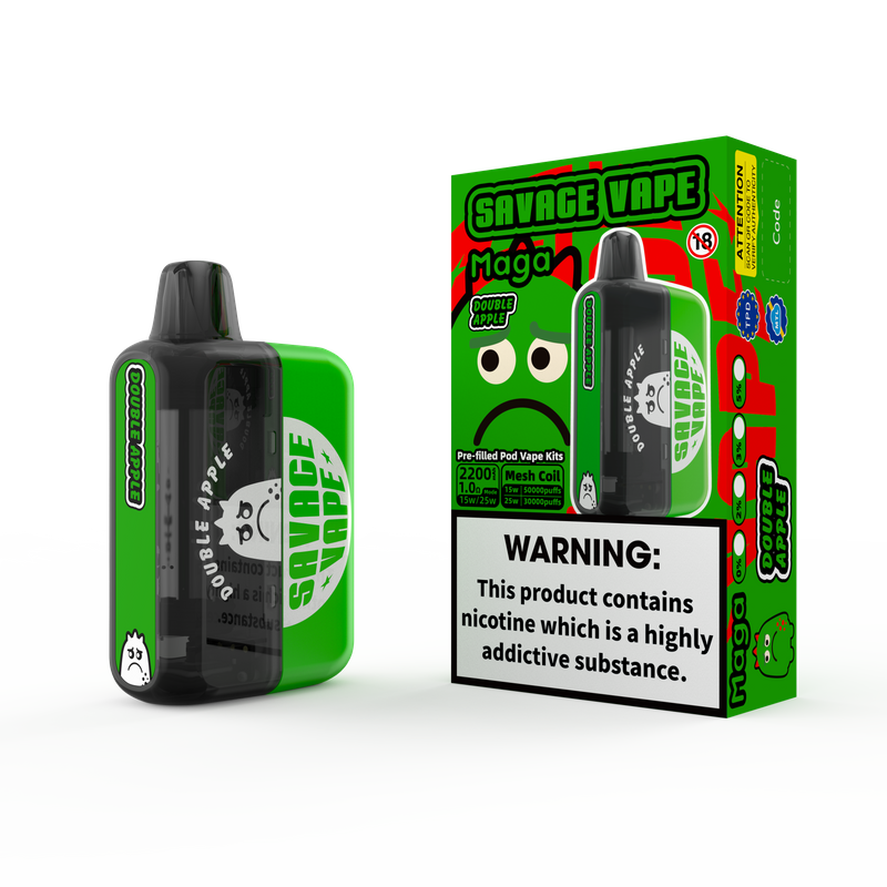 2025 New Design EU Warehouse Savage Maga 50000 Puff Prefilled Replaceable Cartridge Kits Disposable Vape 50k-Double Apple