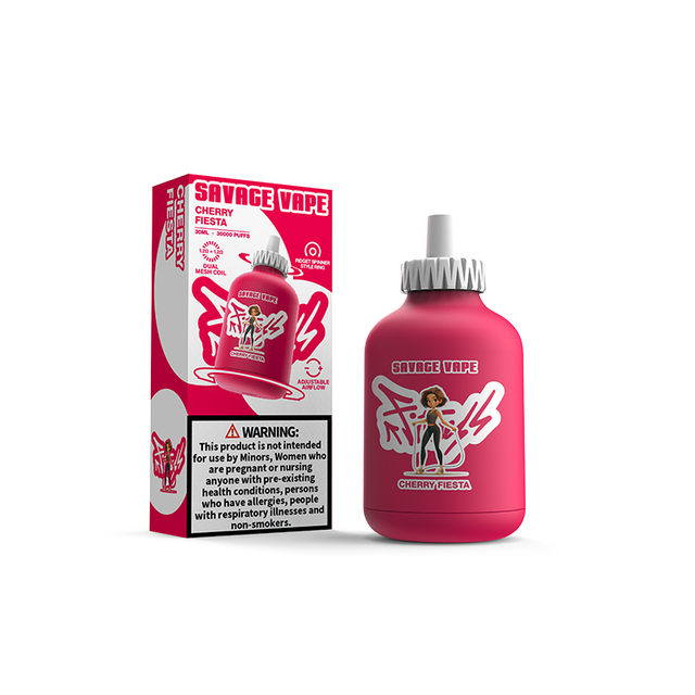 Factory Savage Fitness 30000 Puff 30K Disposable Vape E Cigarette Adjustable Airflow 30ml 50mg Nic Salt Liquid- Cherry Fiesta