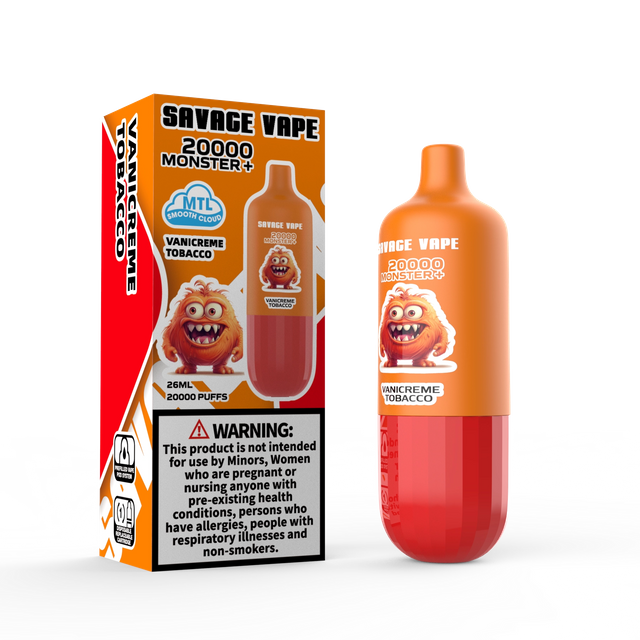 EU Warehouse Savage Monster +20000 Puffs 20k With Prefilled Replacement Disposable Vape Pods Rechargeable Battery- Vanicreme Tobacco
