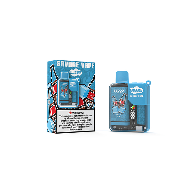 Savage Bubble Puff 15k Electronic Cigarette Disposable Vape 15000 Prefilled Liquid 2% 3% 5% Nic Salt Ajustable Power Display Screen - Blue Raz Ice