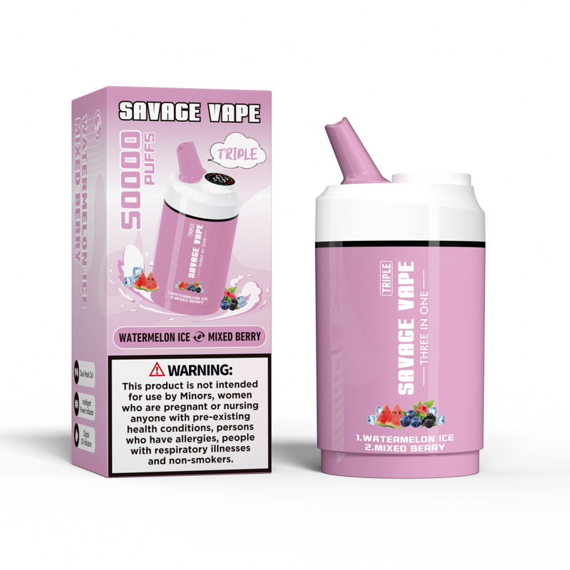 SAVAGE VAPE Triple 50000 Puffs 50K Three in One 3 in 1 Disposable Vape Double Flavor-Triple Melon &Pineapple lce