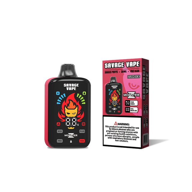Original Savage Monster Z 30000 Puff 30k Disposable Vape E Cigarette Dual Mesh Coil 5% Nic Salt- Lush Ice