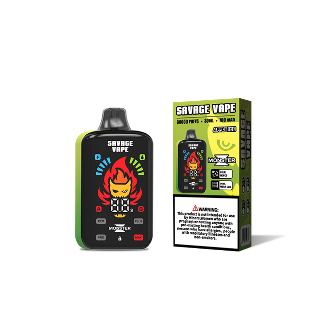 Original Savage Monster Z 30000 Puff 30k Disposable Vape E Cigarette Dual Mesh Coil 5% Nic Salt- Apple Ice