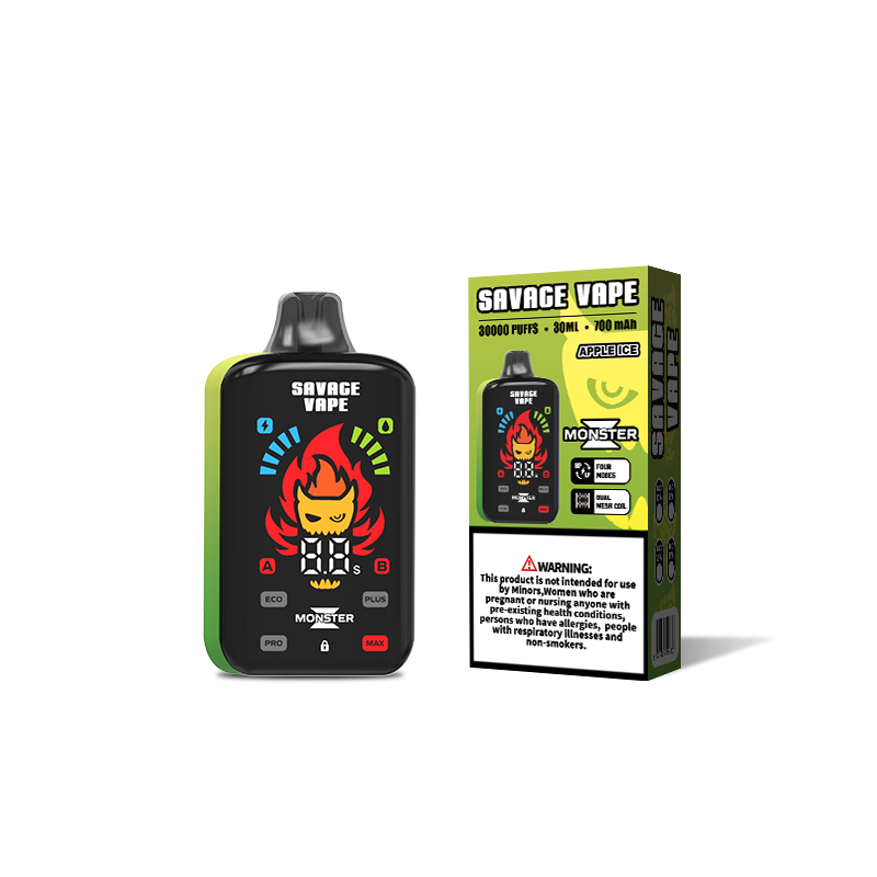 Original Savage Monster Z 30000 Puff 30k Disposable Vape E Cigarette Dual Mesh Coil 5% Nic Salt- Apple Ice