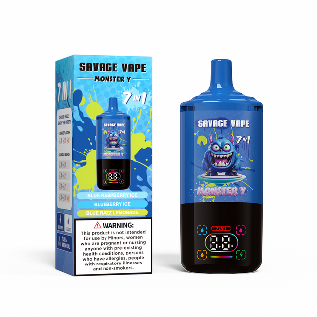Top Sale Savage Monster Y 80000 Puff 65000 50000 E Cigarette 7 in 1 Dual Mesh Coil Smart Display 30+30+30ml e-liquid EU Warehouse Disposable Vape 80k 65k 50k-Blue Raspberry Ice & Blueberry Ice