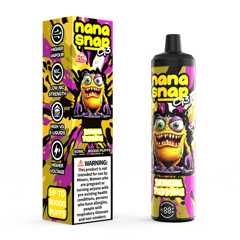 High Quality Nanasnap C13 80000 Puff 60000 50000 E Cigarette Pod Pocket Hookah Dtl Vaper 50ml E-Liquid Dual Mesh Coil EU Warehouse Disposable Vape 80K 60K 50K-Banana Pudding