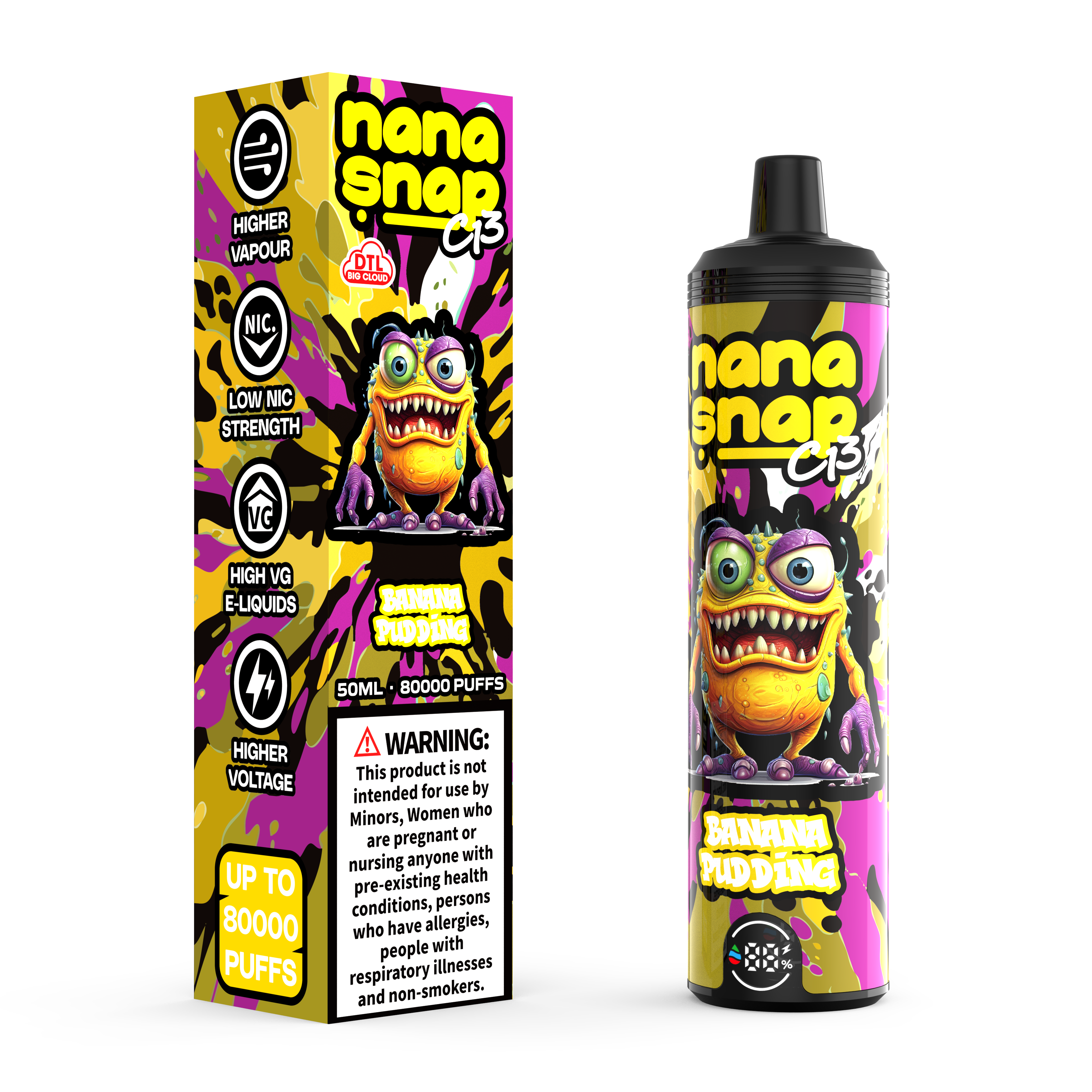 High Quality Nanasnap C13 80000 Puff 60000 50000 E Cigarette Pod Pocket Hookah Dtl Vaper 50ml E-Liquid Dual Mesh Coil EU Warehouse Disposable Vape 80K 60K 50K-Banana Pudding
