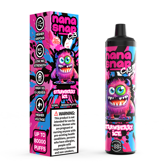 High Quality Nanasnap C13 80000 Puff 60000 50000 E Cigarette Pod Pocket Hookah Dtl Vaper 50ml E-Liquid Dual Mesh Coil EU Warehouse Disposable Vape 80K 60K 50K-Strawberry ice