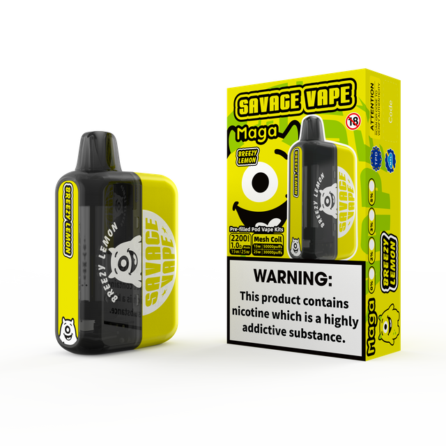 2025 New Design EU Warehouse Savage Maga 50000 Puff Prefilled Replaceable Cartridge Kits Disposable Vape 50k-Breezy Lemon