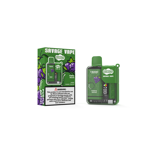 Eu Warehouse Savage Bubble Puff 15000 E Cigarette Disposable Vaper 15k Prefilled Liquid 2% 3% 5% Nic Salt Ajustable Power Display Screen - Purple Patch