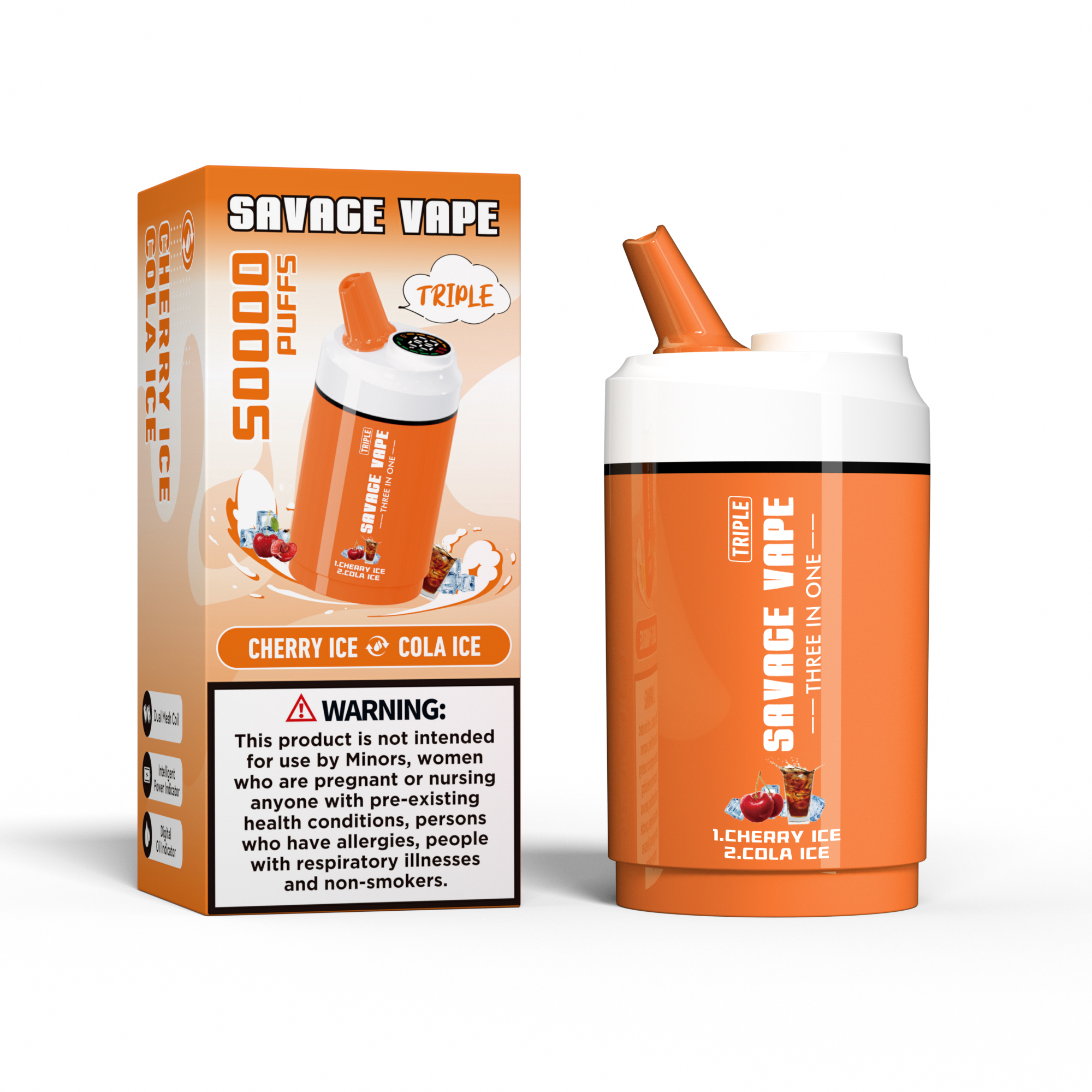 SAVAGE VAPE Triple 50000 Puffs 50K Three in One 3 in 1 Disposable Vape -Cherry Ice & Cola Ice