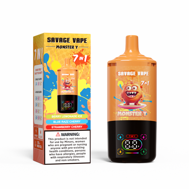 Top Sale Savage Monster Y 80000 Puff 65000 50000 E Cigarette 7 in 1 Dual Mesh Coil Smart Display 30+30+30ml e-liquid EU Warehouse Disposable Vape 80k 65k 50k-Berry Lemonade Ice & Blue Razz Cherry