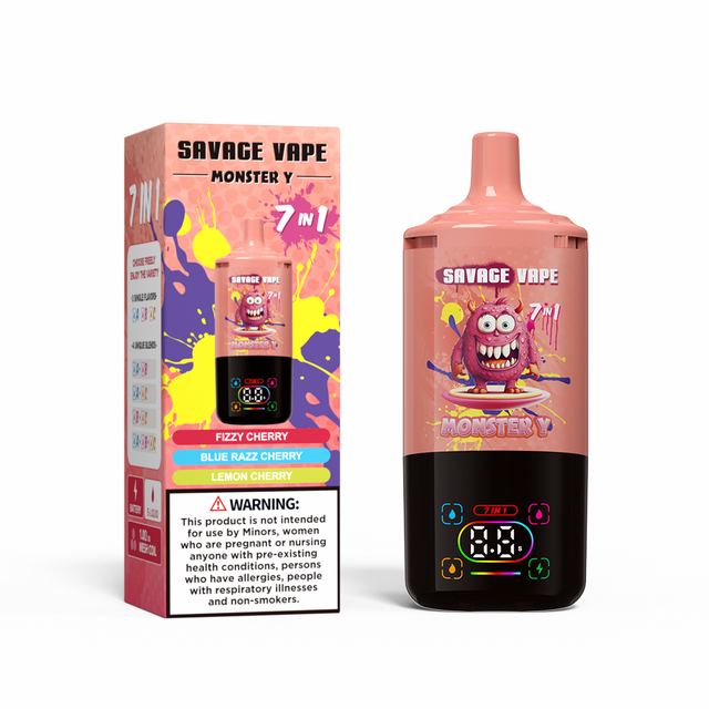 Top Sale Savage Monster Y 80000 Puff 65000 50000 E Cigarette 7 in 1 Dual Mesh Coil Smart Display 30+30+30ml e-liquid EU Warehouse Disposable Vape 80k 65k 50k-Fizzy Cherry & Blue Razz Cherry