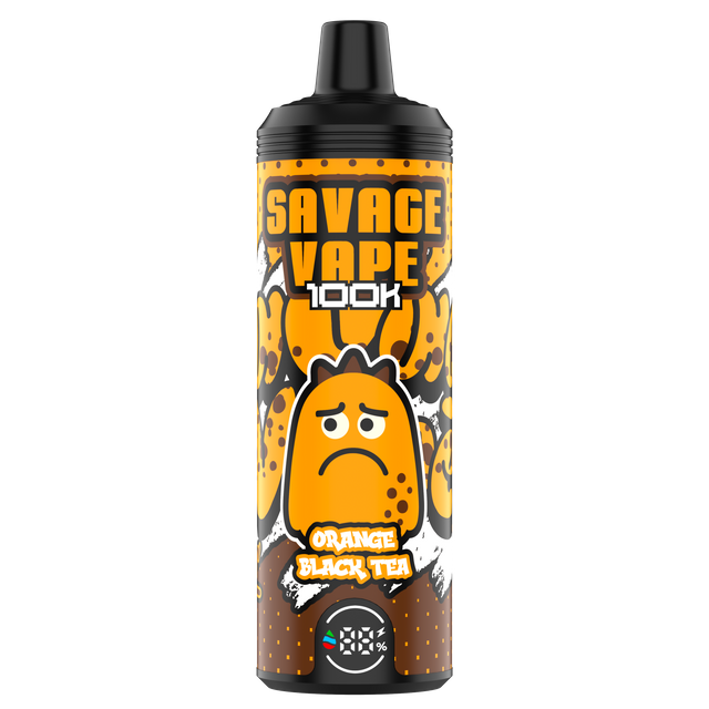 EU Warehouse Original Savage vape Mtl 100000 Puff 80000 65000 Electronic Cigarette Vaper Dual Mesh Coil 50ml E-Liquid Disposable Vape 100K 80K 65k-Orange Black Tea