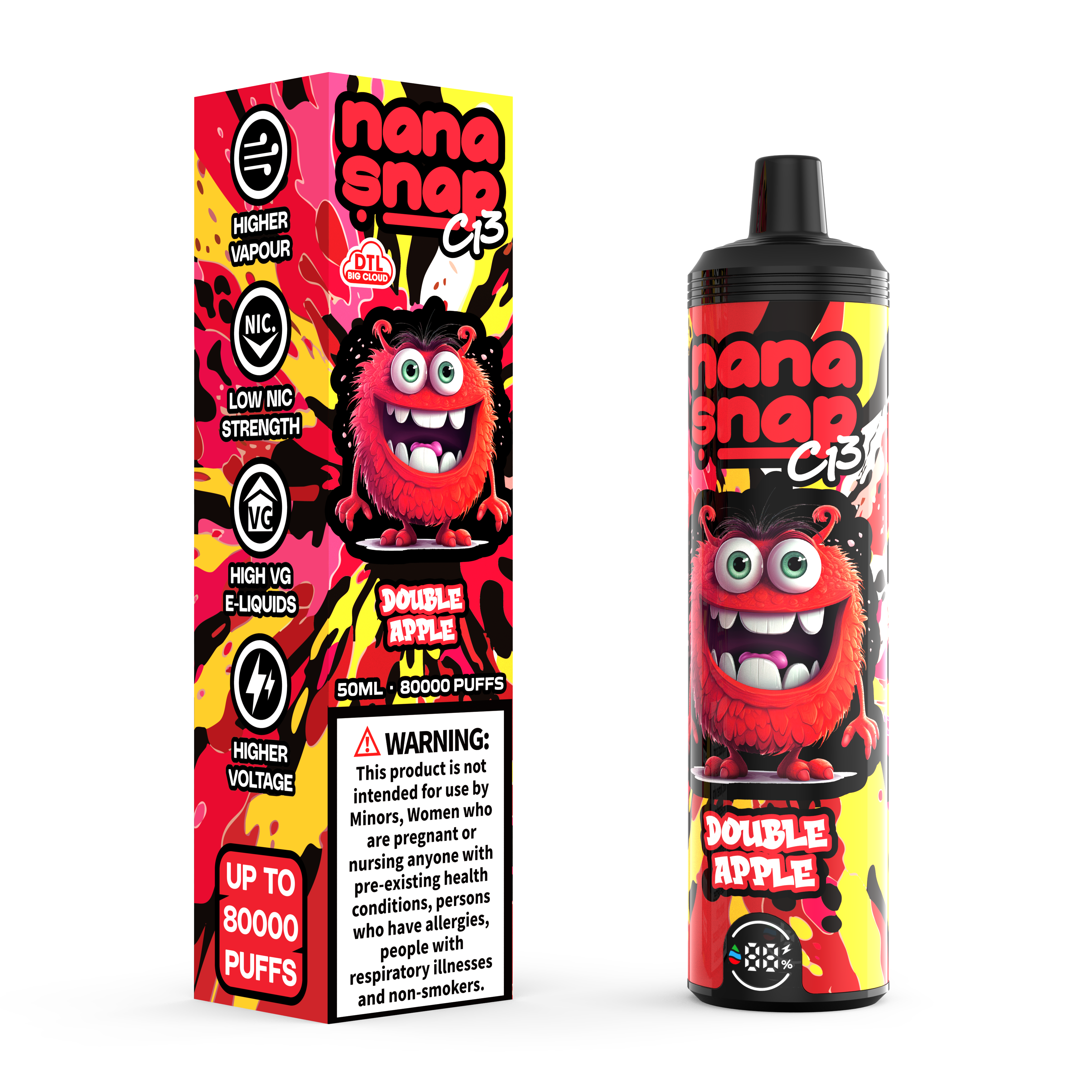 High Quality Nanasnap C13 80000 Puff 60000 50000 E Cigarette Pod Pocket Hookah Dtl Vaper 50ml E-Liquid Dual Mesh Coil EU Warehouse Disposable Vape 80K 60K 50K-Double Apple