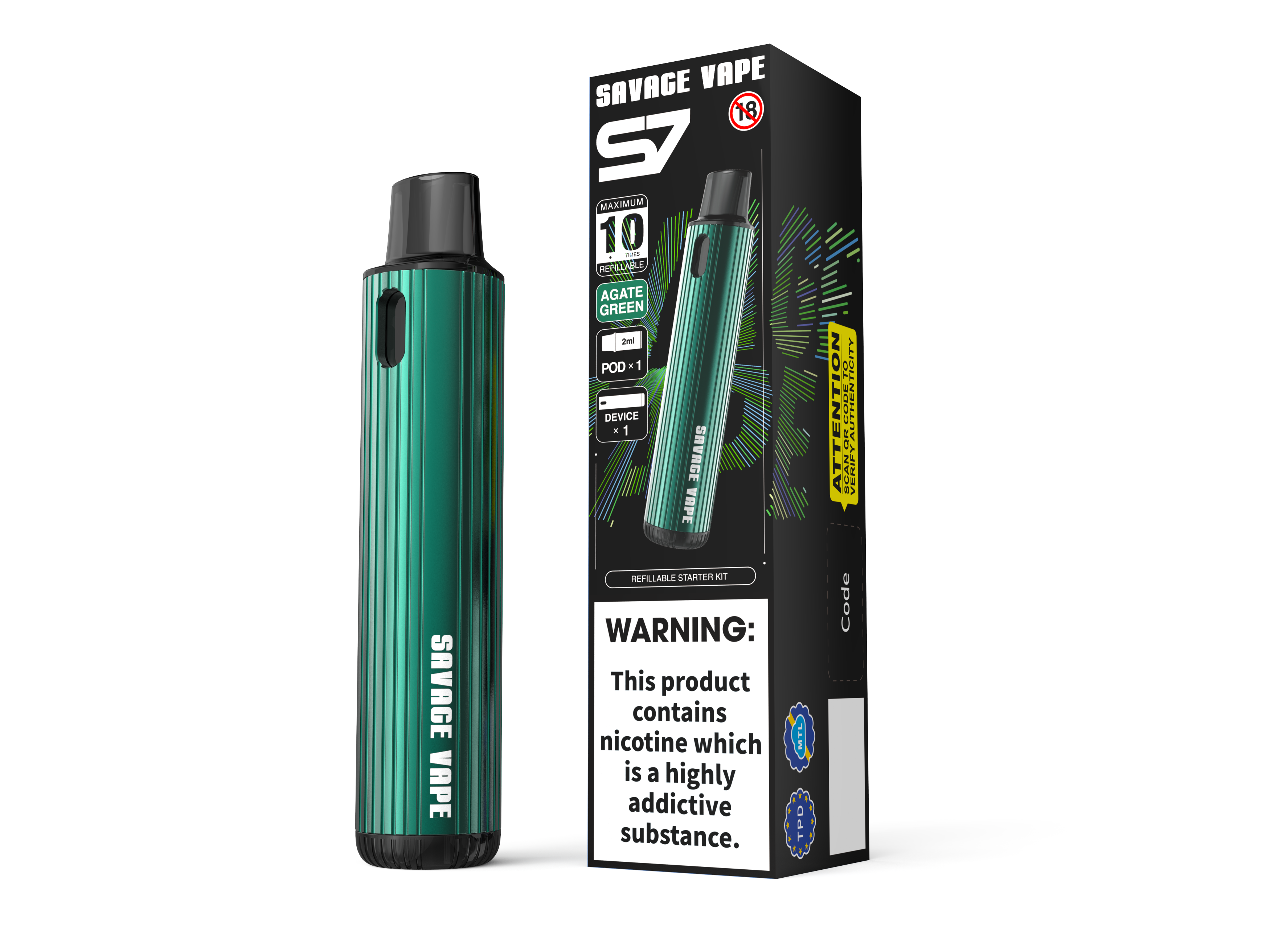 SAVAGE VAPE S7 Refillable Replaceable 2ml Pod Starter Kits Device 700mah Battery - TPD