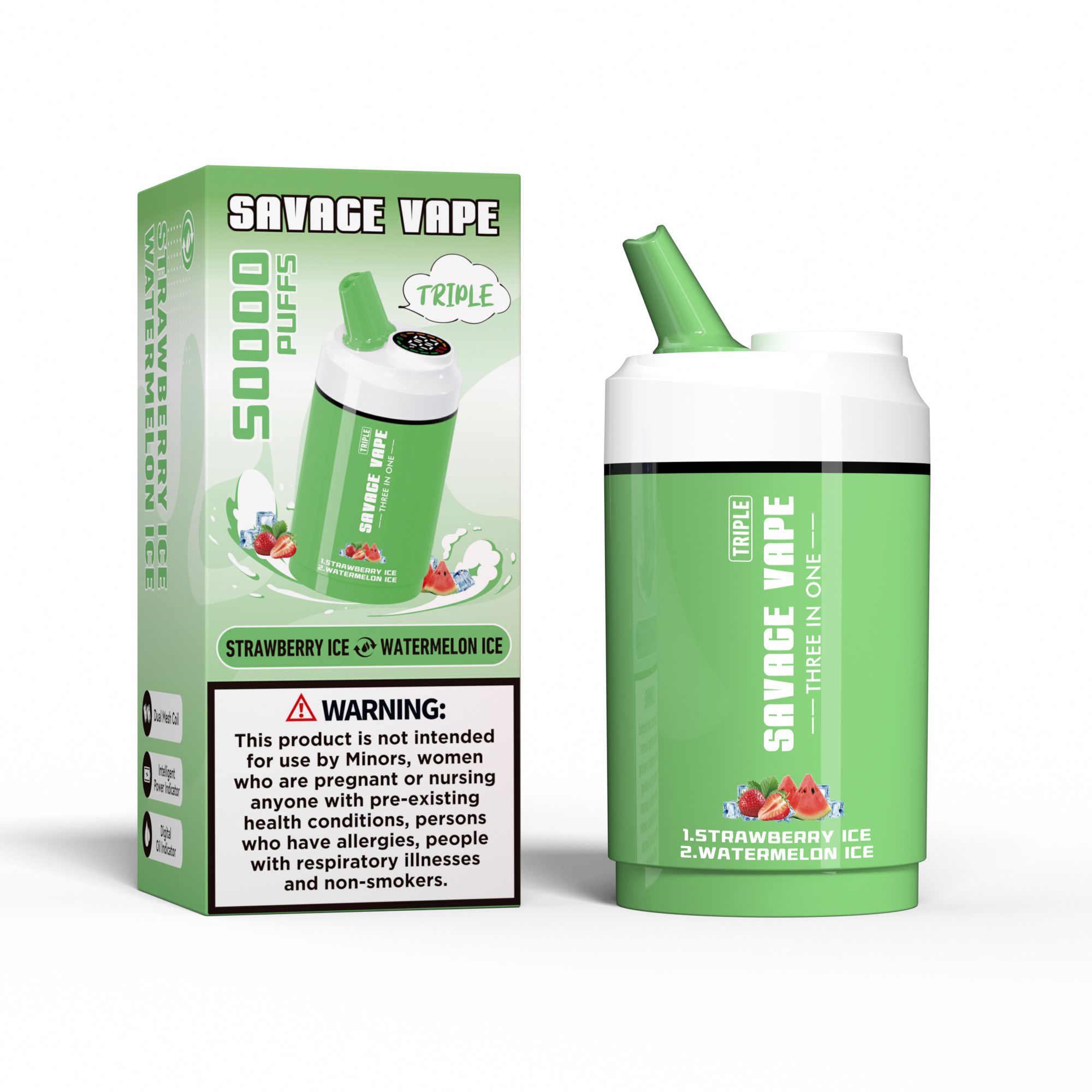 SAVAGE VAPE Triple 50000 Puffs 50K Three in One 3 in 1 Disposable Vape -Strawberry Ice &Watermelon Ice