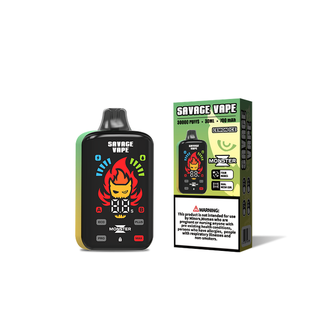 Original Savage Monster Z 30000 Puff 30k Disposable Vape E Cigarette Dual Mesh Coil 5% Nic Salt- Lemon Ice
