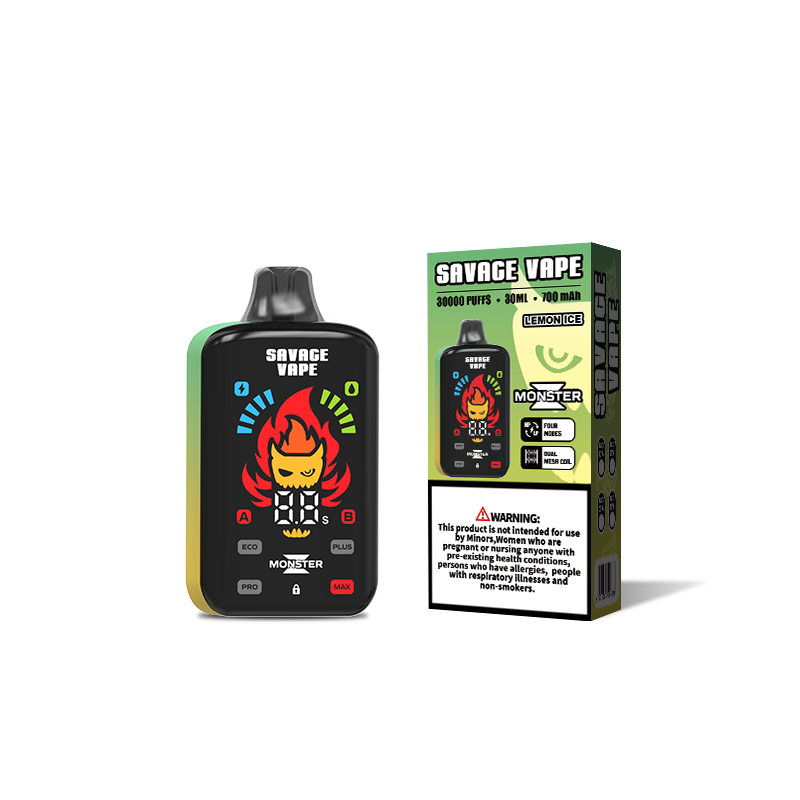 Original Savage Monster Z 30000 Puff 30k Disposable Vape E Cigarette Dual Mesh Coil 5% Nic Salt- Lemon Ice