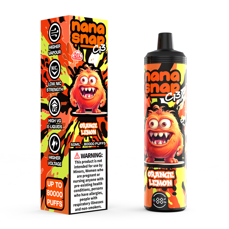 High Quality Nanasnap C13 80000 Puff 60000 50000 E Cigarette Pod Pocket Hookah Dtl Vaper 50ml E-Liquid Dual Mesh Coil EU Warehouse Disposable Vape 80K 60K 50K-Orange Lemon