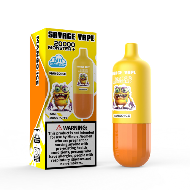 EU Warehouse Savage Monster +20000 Puffs 20k with Prefilled Carts And Replacement Disposable Vape Pods MTL- Mango Ice