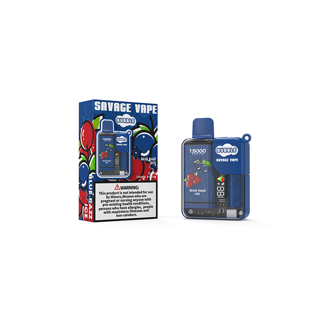 Savage Bubble Puff 15k Electronic Cigarette Disposable Vape 15000 Prefilled Liquid 2% 3% 5% Nic Salt Ajustable Power Display Screen - Blue Raz Ice