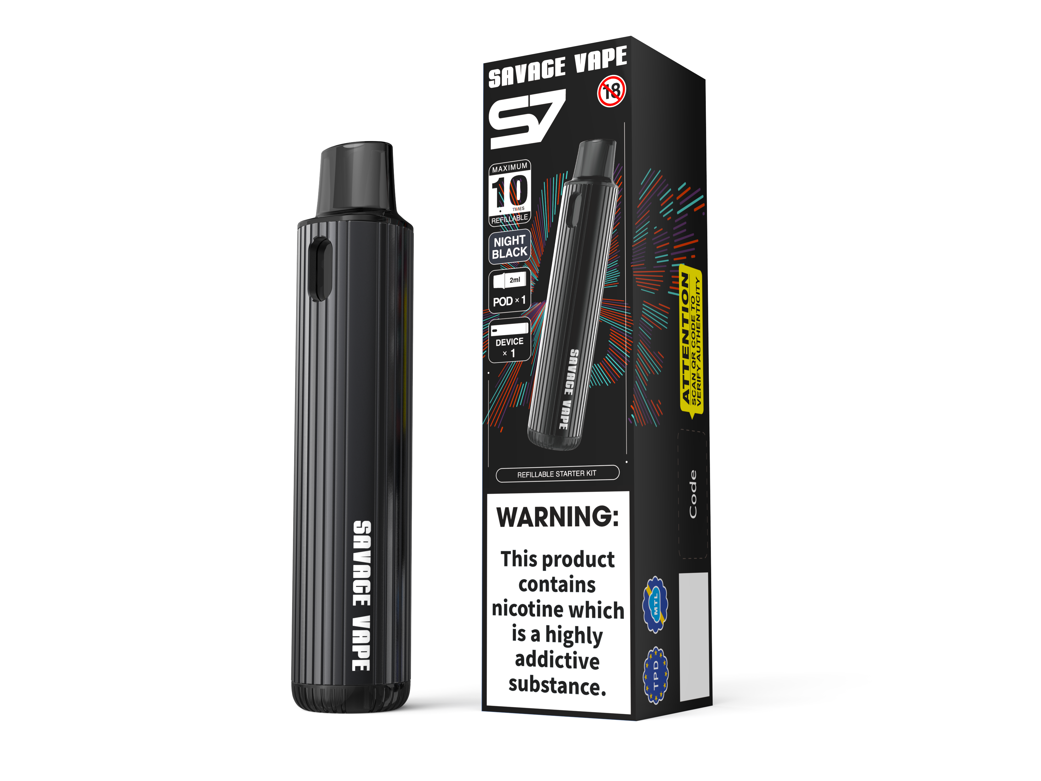 SAVAGE VAPE S7 Refillable Replaceable 2ml Pod Starter Kits Device 700mah Battery - TPD