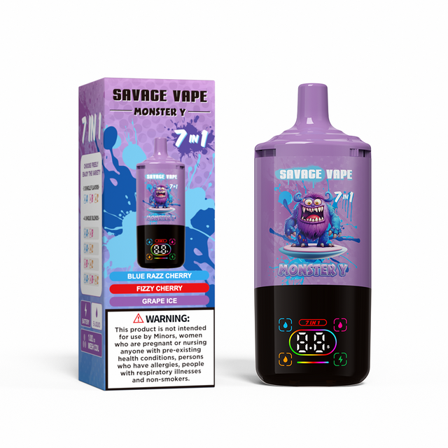 Top Sale Savage Monster Y 80000 Puff 65000 50000 E Cigarette 7 in 1 Dual Mesh Coil Smart Display 30+30+30ml e-liquid EU Warehouse Disposable Vape 80k 65k 50k-Blue Razz Cherry & Fizzy Cherry