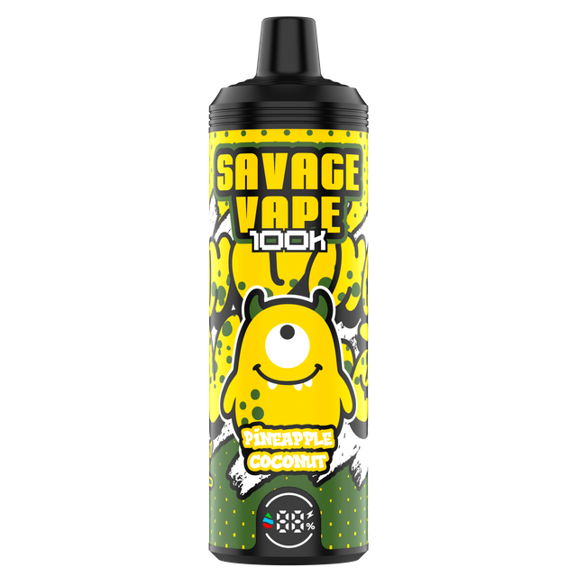 EU Warehouse Original Savage vape Mtl 100000 Puff 80000 65000 Electronic Cigarette Vaper Dual Mesh Coil 50ml E-Liquid Disposable Vape 100K 80K 65k-Pineapple Coconut