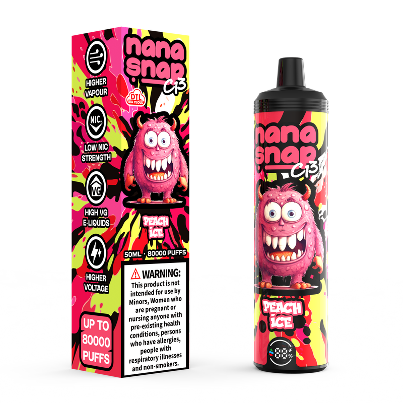 High Quality Nanasnap C13 80000 Puff 60000 50000 E Cigarette Pod Pocket Hookah Dtl Vaper 50ml E-Liquid Dual Mesh Coil EU Warehouse Disposable Vape 80K 60K 50K-Peach Ice