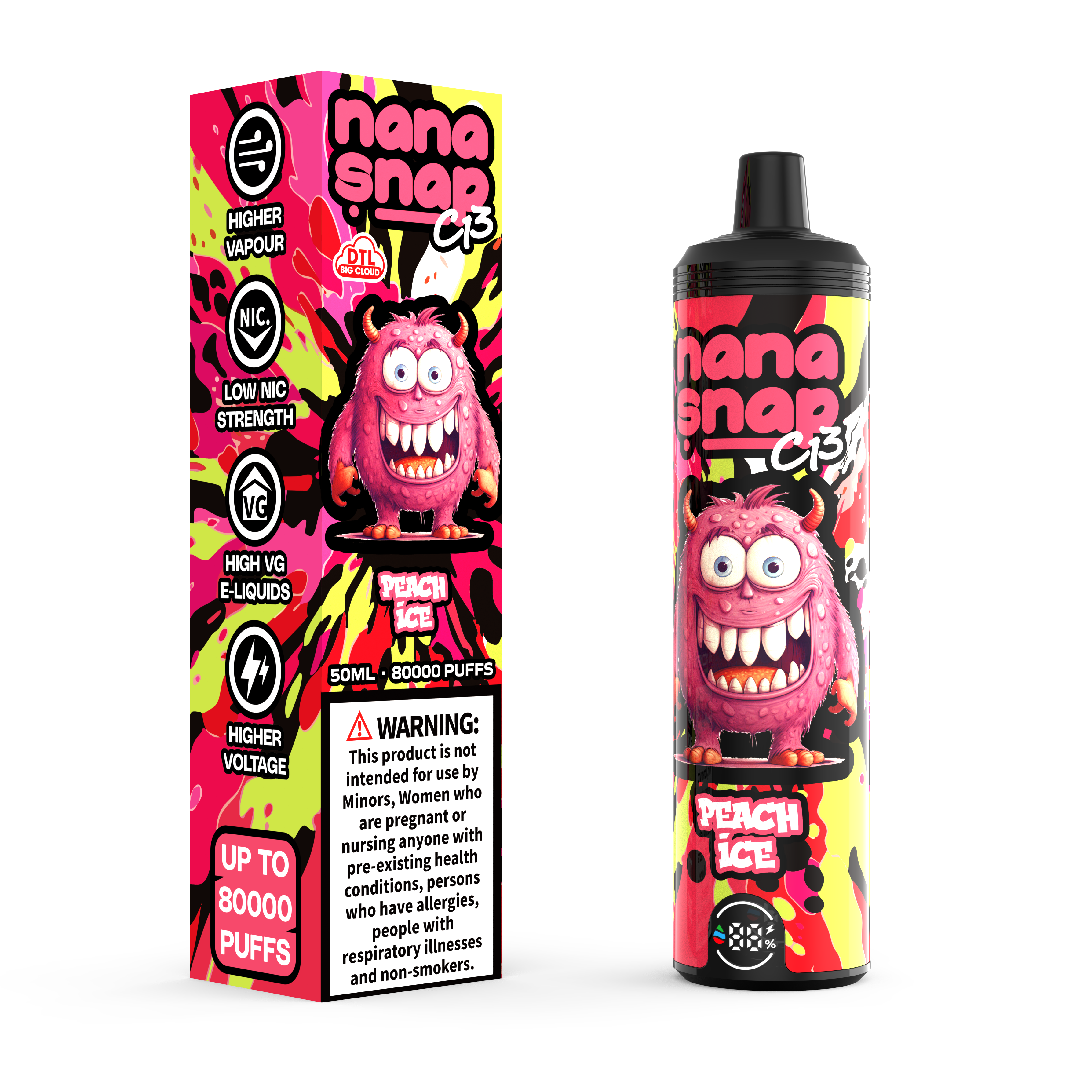 High Quality Nanasnap C13 80000 Puff 60000 50000 E Cigarette Pod Pocket Hookah Dtl Vaper 50ml E-Liquid Dual Mesh Coil EU Warehouse Disposable Vape 80K 60K 50K-Peach Ice