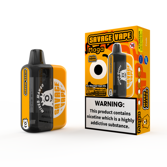 2025 New Design EU Warehouse Savage Maga 50000 Puff Prefilled Replaceable Cartridge Kits Disposable Vape 50k-Mixed Mango