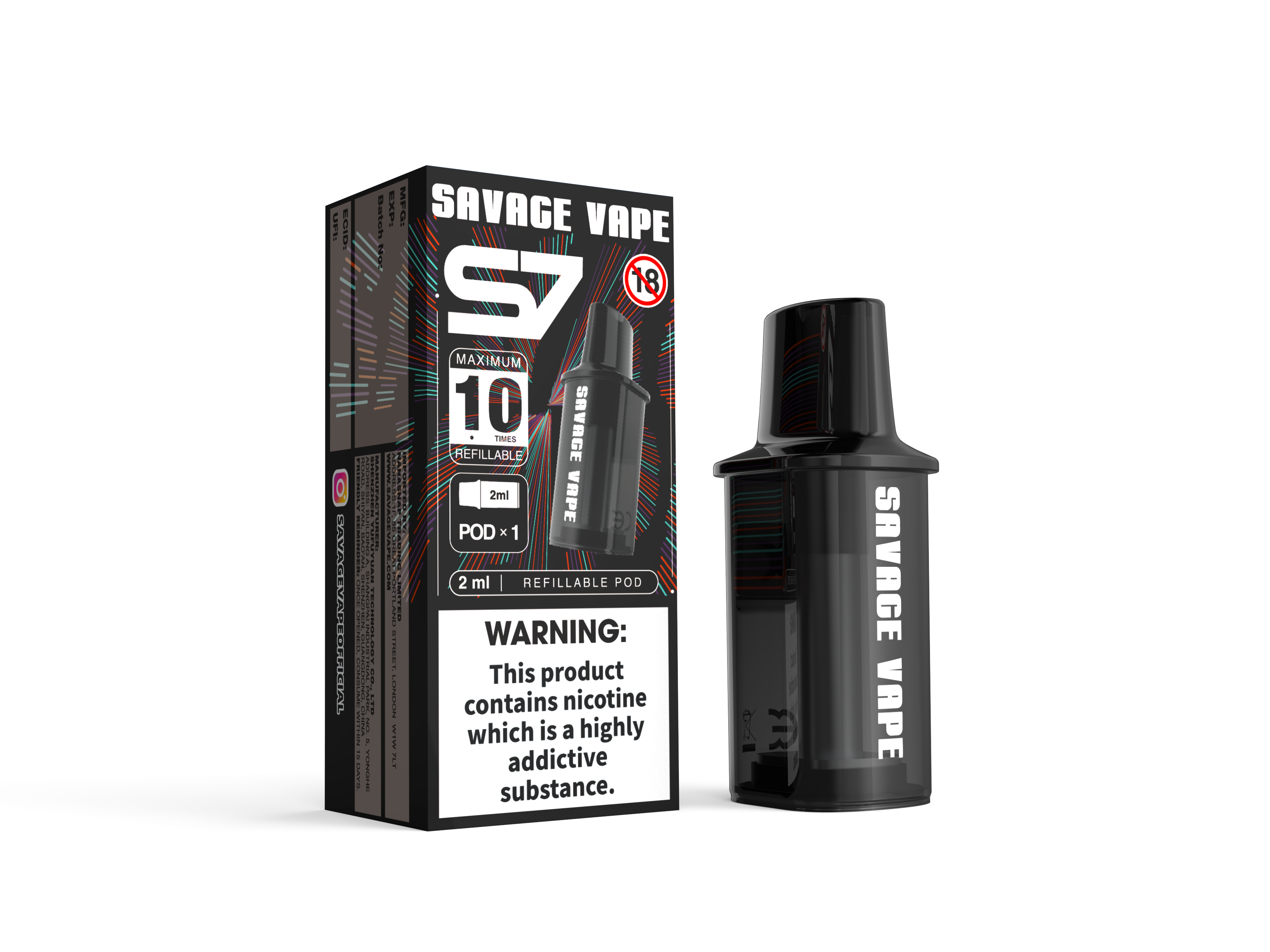 SAVAGE VAPE S7 Refillable Replaceable 2ml Pod Starter Kits Device 700mah Battery - TPD