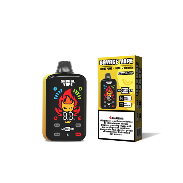Original Savage Monster Z 30000 Puff 30k Disposable Vape E Cigarette Dual Mesh Coil 5% Nic Salt- Banana Ice